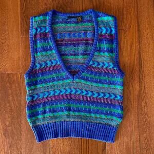 Vintage Striped Sweater Vest with Metallic Threads